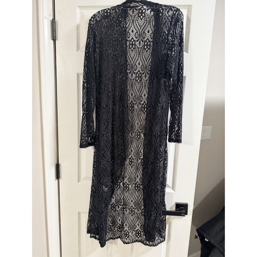 Black Lace Open Jacket Topper Sheer Long Sleeve - Size 2XL